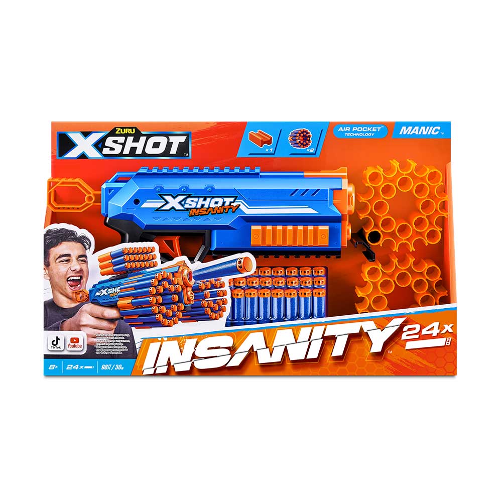 ZURU XShot Insanity Manic Blaster inklusive 24 Darts blau/orange