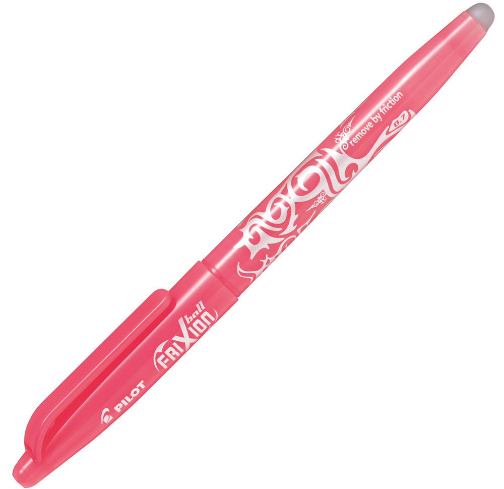 Rosa Stift mit einer glatten Oberfläche. Der Stift hat eine abwischbare Spitze.