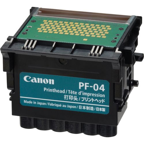 Druckkopf von Canon, Modell PF-04. Kompakte Bauform mit grüner Platine oben.