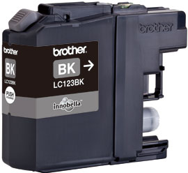 Schwarze Druckerpatrone von Brother. Modell LC123BK, für Tintenstrahldrucker.