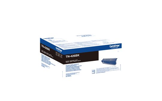 Schwarze Verpackung für einen Druckerpatrone TN-426BK. Auf der Vorderseite sind Produktinformationen und das Logo von Brother.