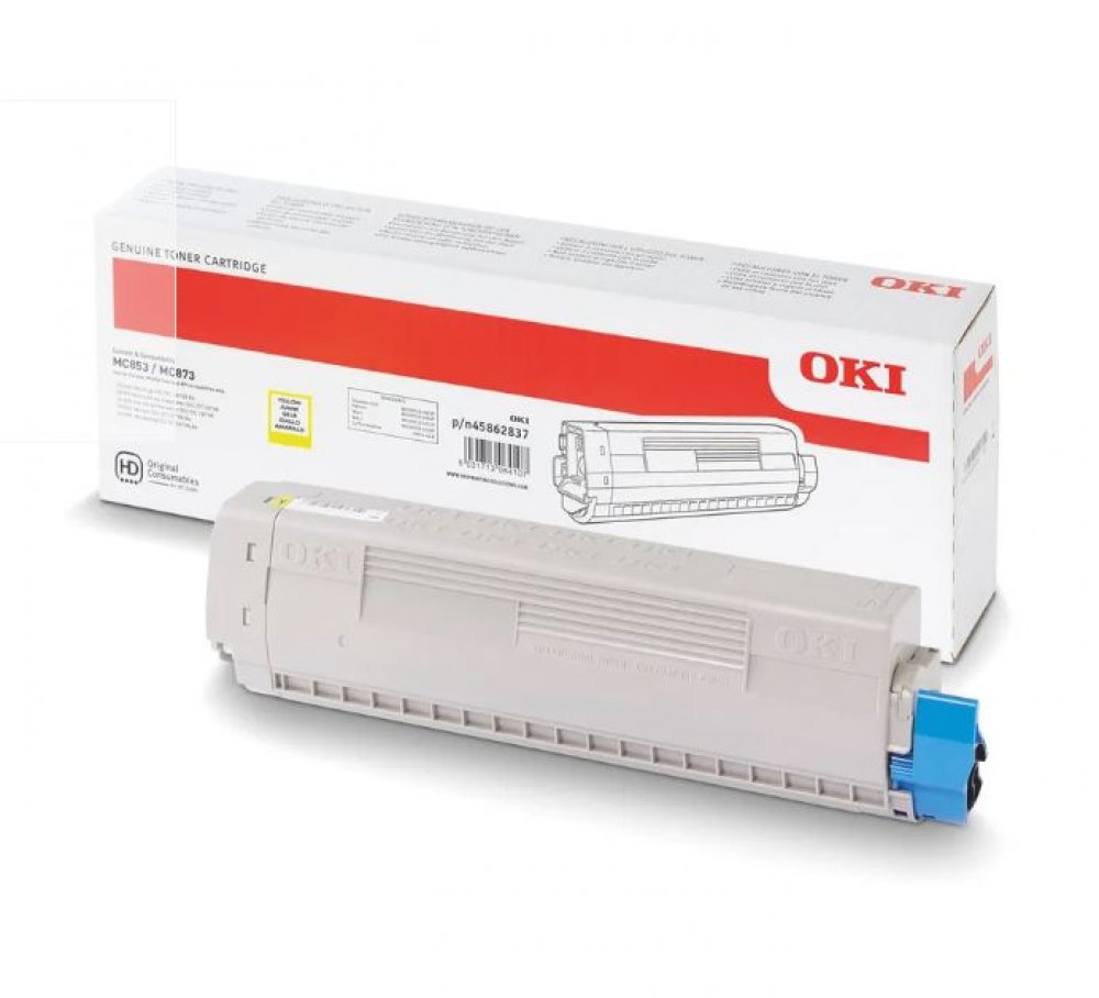 Grau-weißer Toner für Drucker. Verpackung mit rotem und grauem Design.