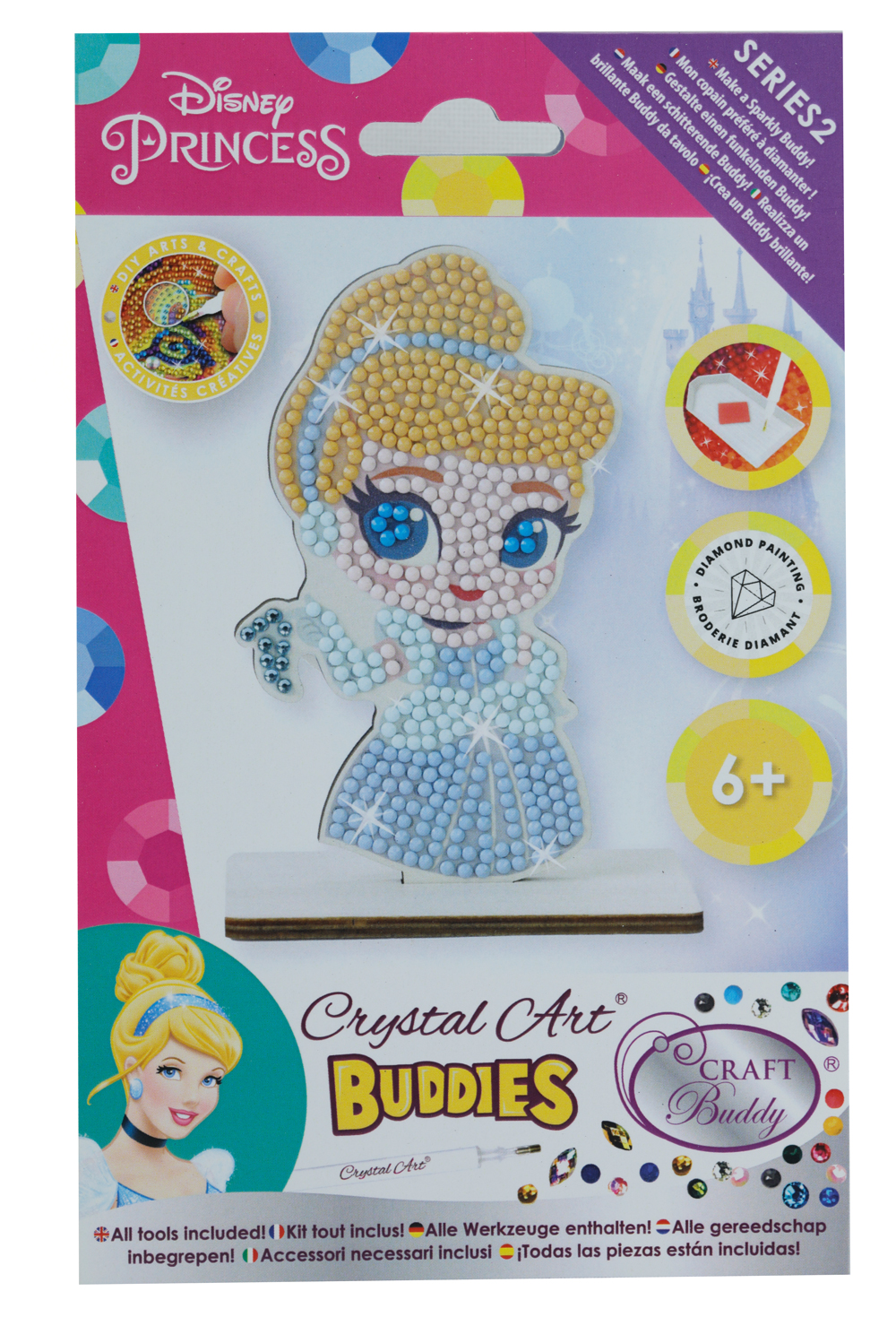 Bastelset mit einer Figur von Cinderella aus bunten Kristallen. Geeignet für Kinder ab 6 Jahren.