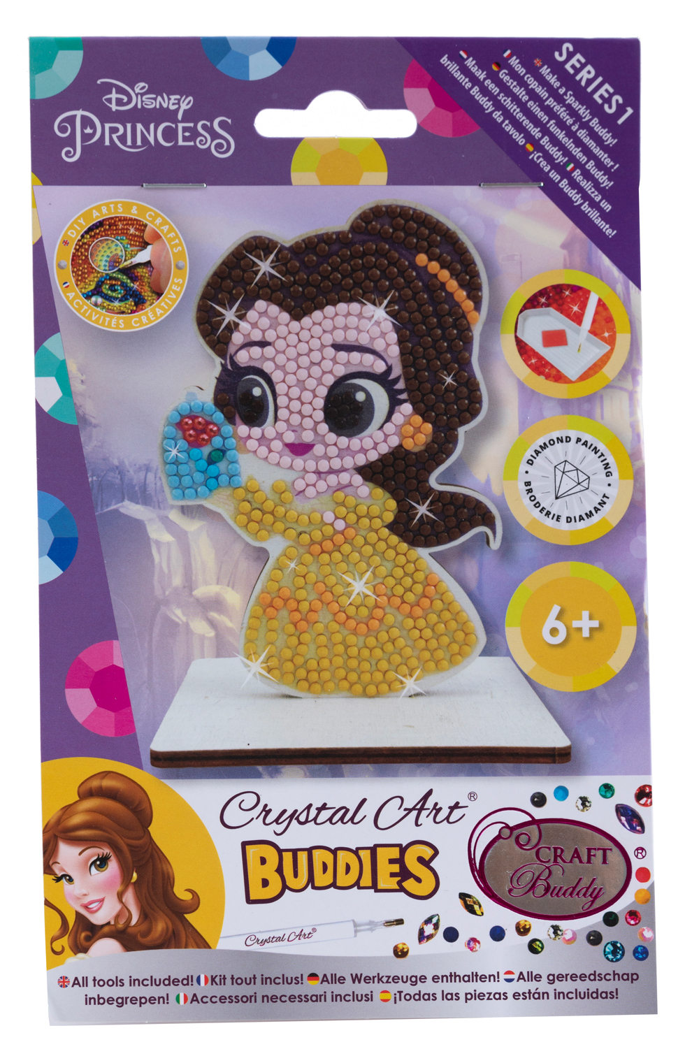 Bastelset mit einem Disney-Prinzessinnen-Motiv. Enthält bunte Diamanten für kreatives Gestalten.