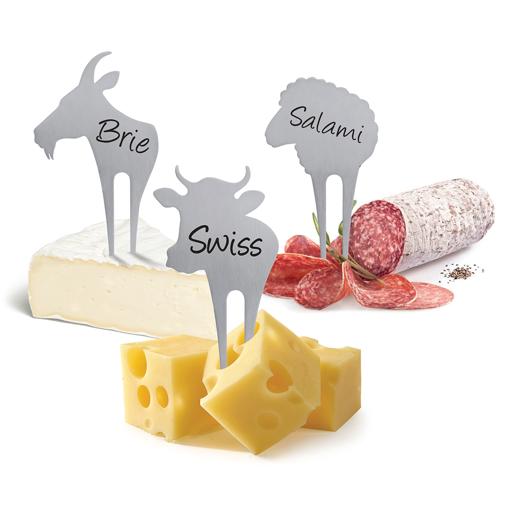 Käse Picks-Set Kuh Ziege Schaf 3-teilig inklusive Stift silber