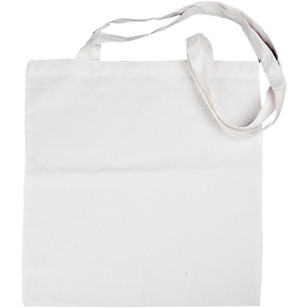 weiße Stofftasche mit langen Trägern. Schlicht und ohne Muster.