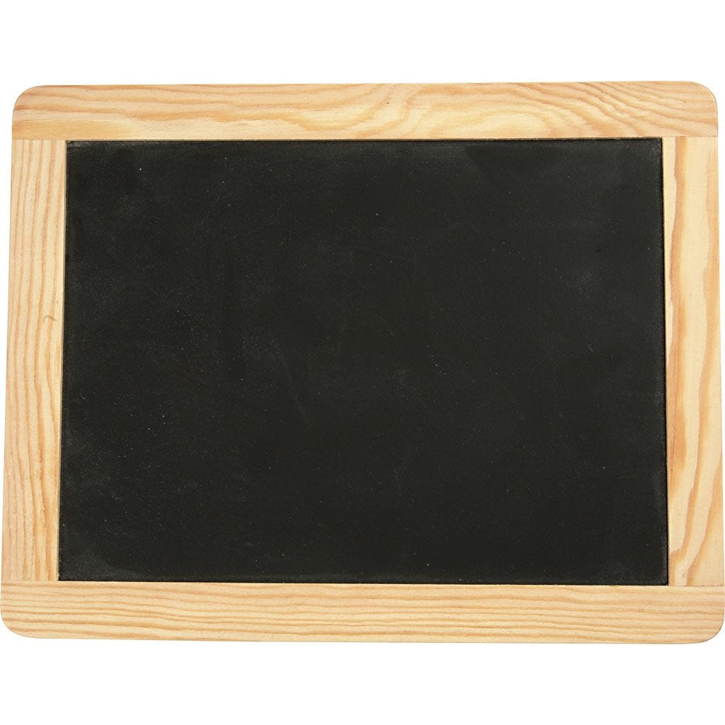 Schwarze Tafel mit Holzrahmen. Rechteckige Form. Keine Beschriftung oder Zeichnungen sichtbar.
