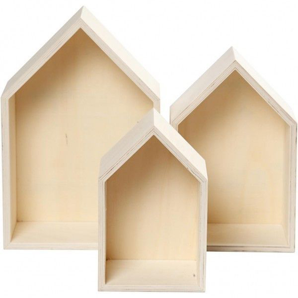 Holzkasten-Set Haus 3 Stück aus Holz