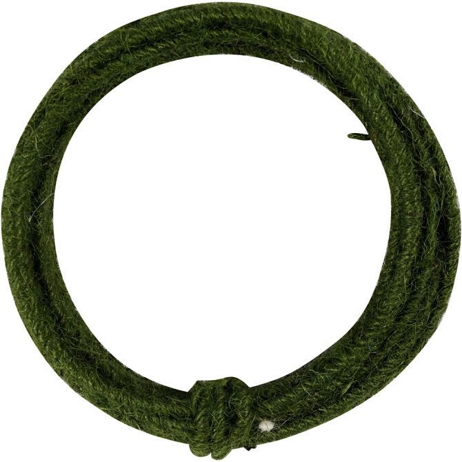 Grüner, runder Haargummi aus geflochtenem Material. Einfaches Design ohne Verzierungen.