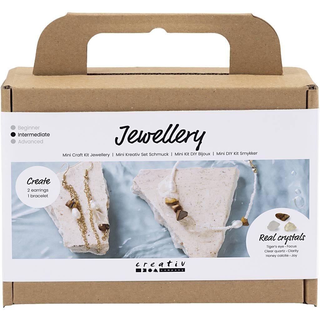 Kreativset für Schmuckherstellung. Enthält Materialien für zwei Ohrringe und ein Armband mit echten Kristallen.
