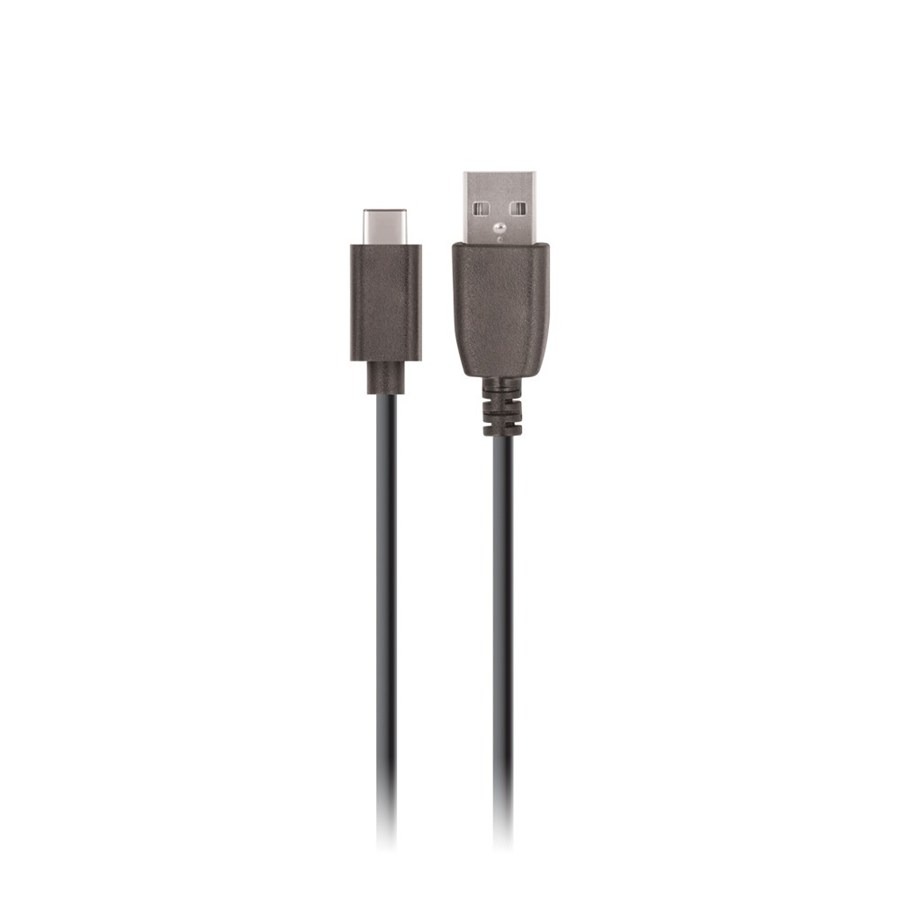 USB-Kabel mit einem USB-A und einem USB-C Anschluss. Der Kabelmantel ist schwarz.