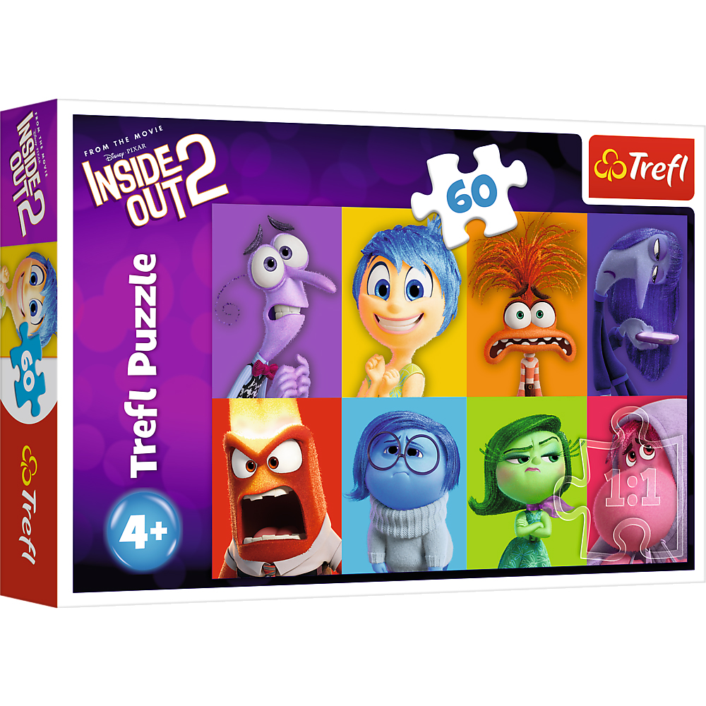 Puzzlebox mit Charakteren aus dem Film Inside Out 2. Enthält bunte Abbildungen von Emotionen.