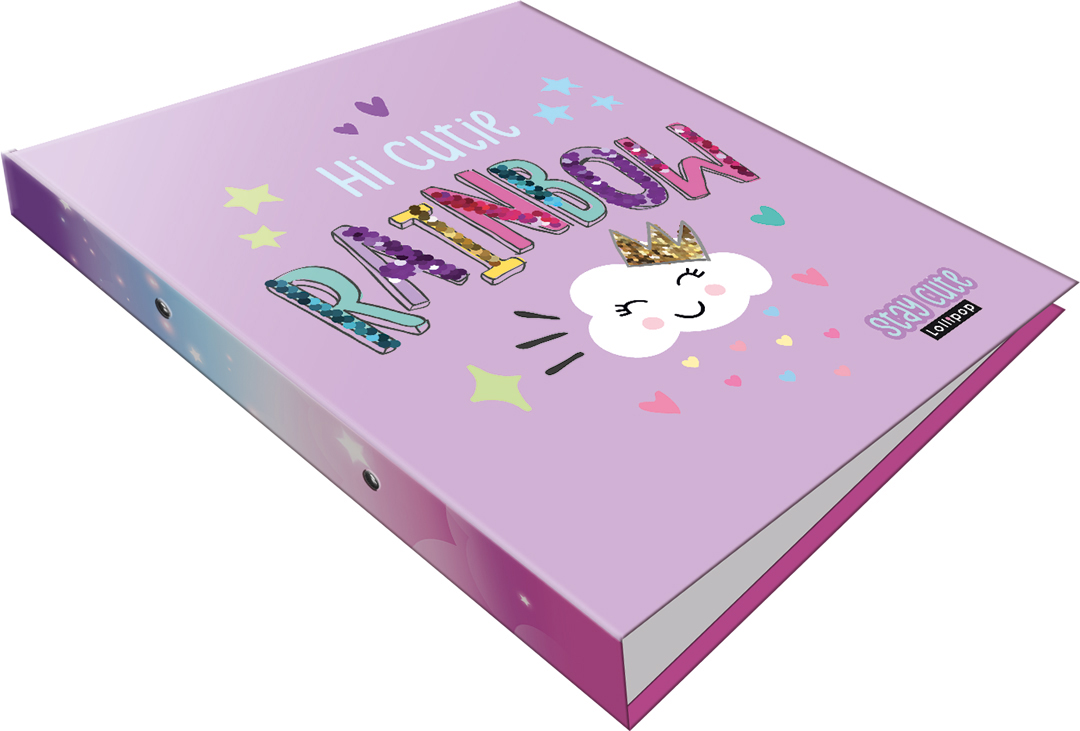 Buchcover mit dem Titel 'Hi Cutie Rainbow'. Bunte Schrift und ein lächelnder Wolkencharakter.