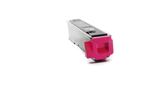 Magenta Farbkartusche für Drucker. Metallisches Gehäuse mit einer auffälligen pinken Vorderseite.