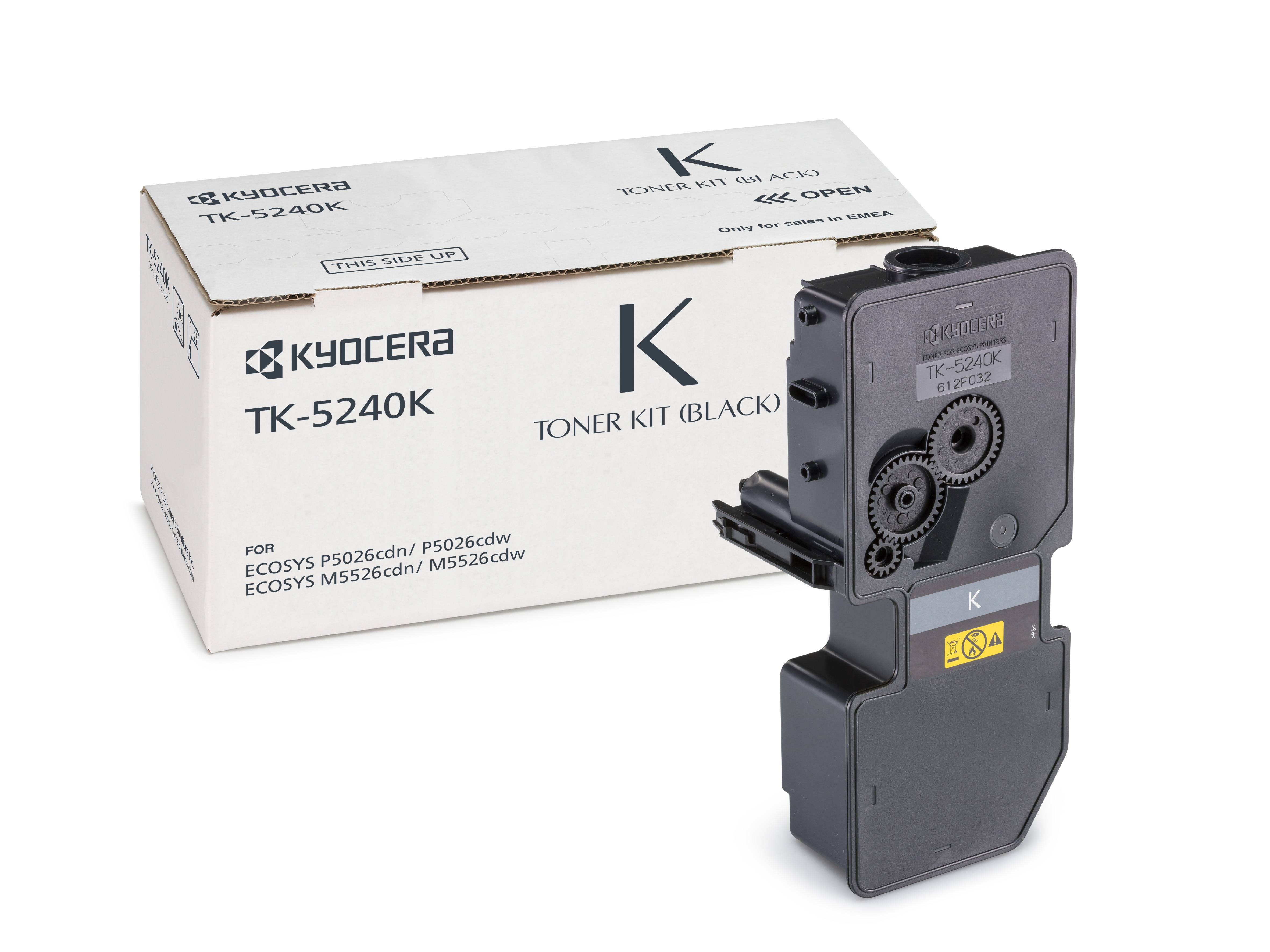 Schwarzer Toner für Drucker. Verpackung mit der Aufschrift TK-524K.