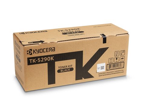 Braune Kartonverpackung mit dem Aufdruck TK-5290K. Enthält einen schwarzen Toner für Drucker.