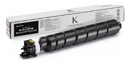 schwarzer Toner für Drucker. Zylinderform mit einer weißen Kappe. Verpackung in grauer Box mit schwarzem Schriftzug.