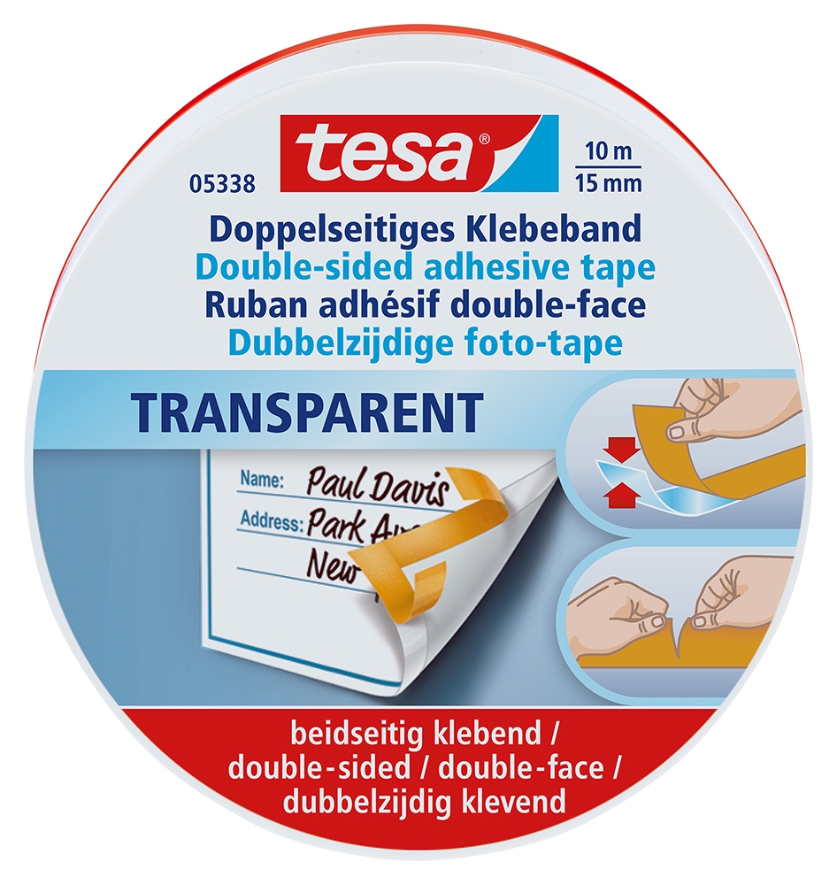 TESA doppelseitiges Klebeband 10 m x 15 mm in Metalldose transparent