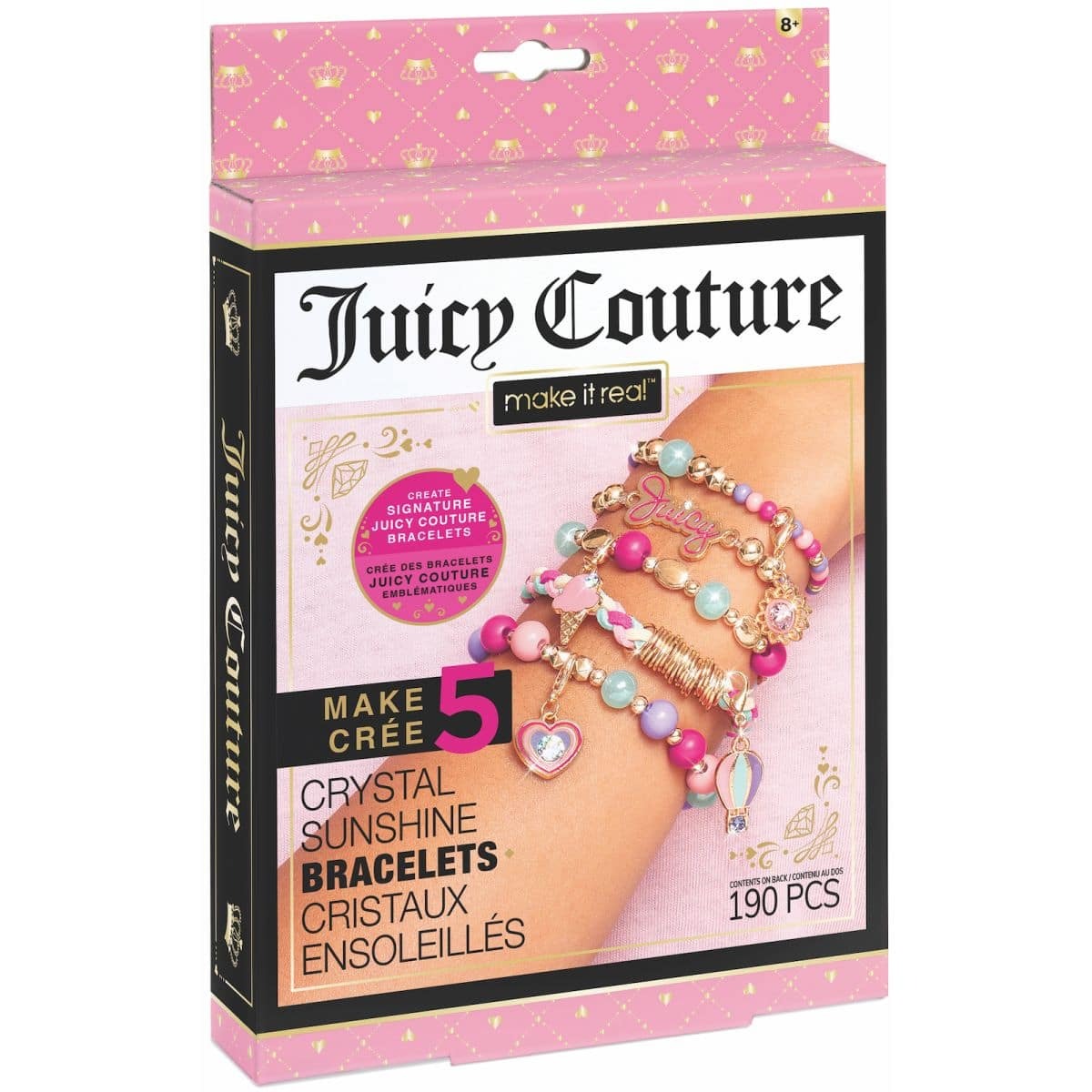 Verpackung für ein Bastelset von Juicy Couture. Enthält Materialien zur Herstellung von fünf Armbändern.