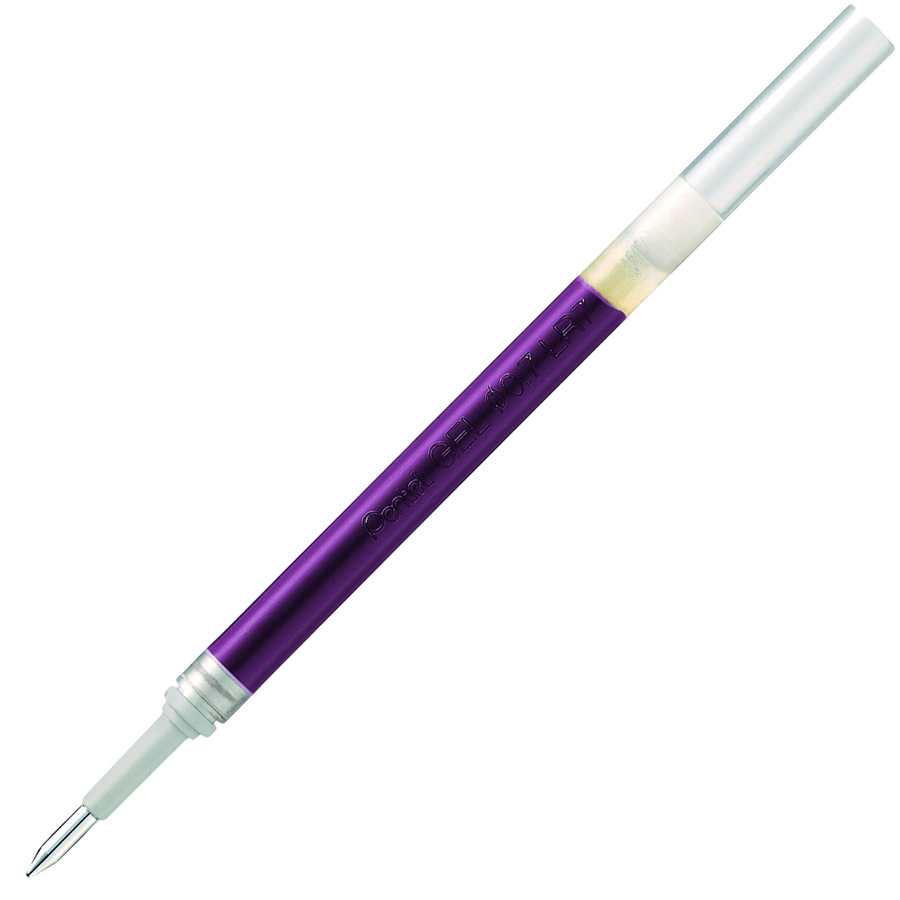 lila Gelstift mit silberner Kappe. Der Schaft ist metallisch und glänzend. Die Spitze ist fein.