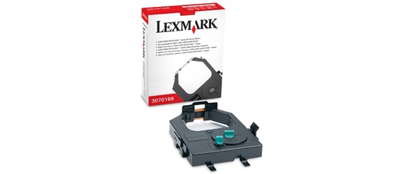 Schwarze Druckerpatrone von Lexmark. Verpackung mit rotem und weißem Design.