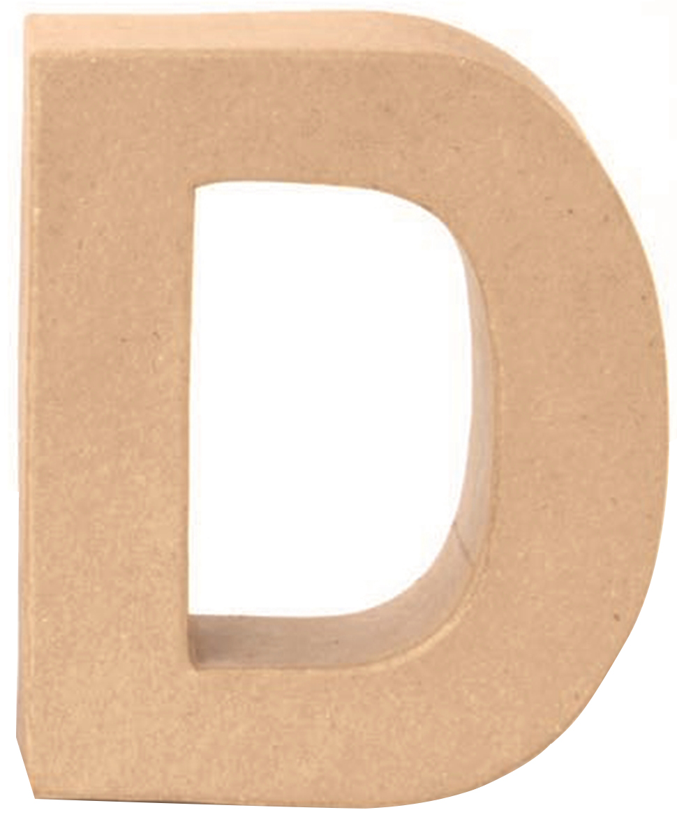 Braune Buchstabenform 'D' aus Pappe. Offene Mitte, schlicht und ohne Muster.