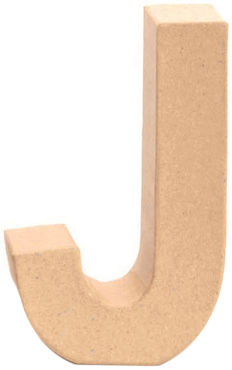 Dreidimensionaler Buchstabe 'J'. Helle, beige Farbe. Aus festem Material. Keine Muster oder Verzierungen.