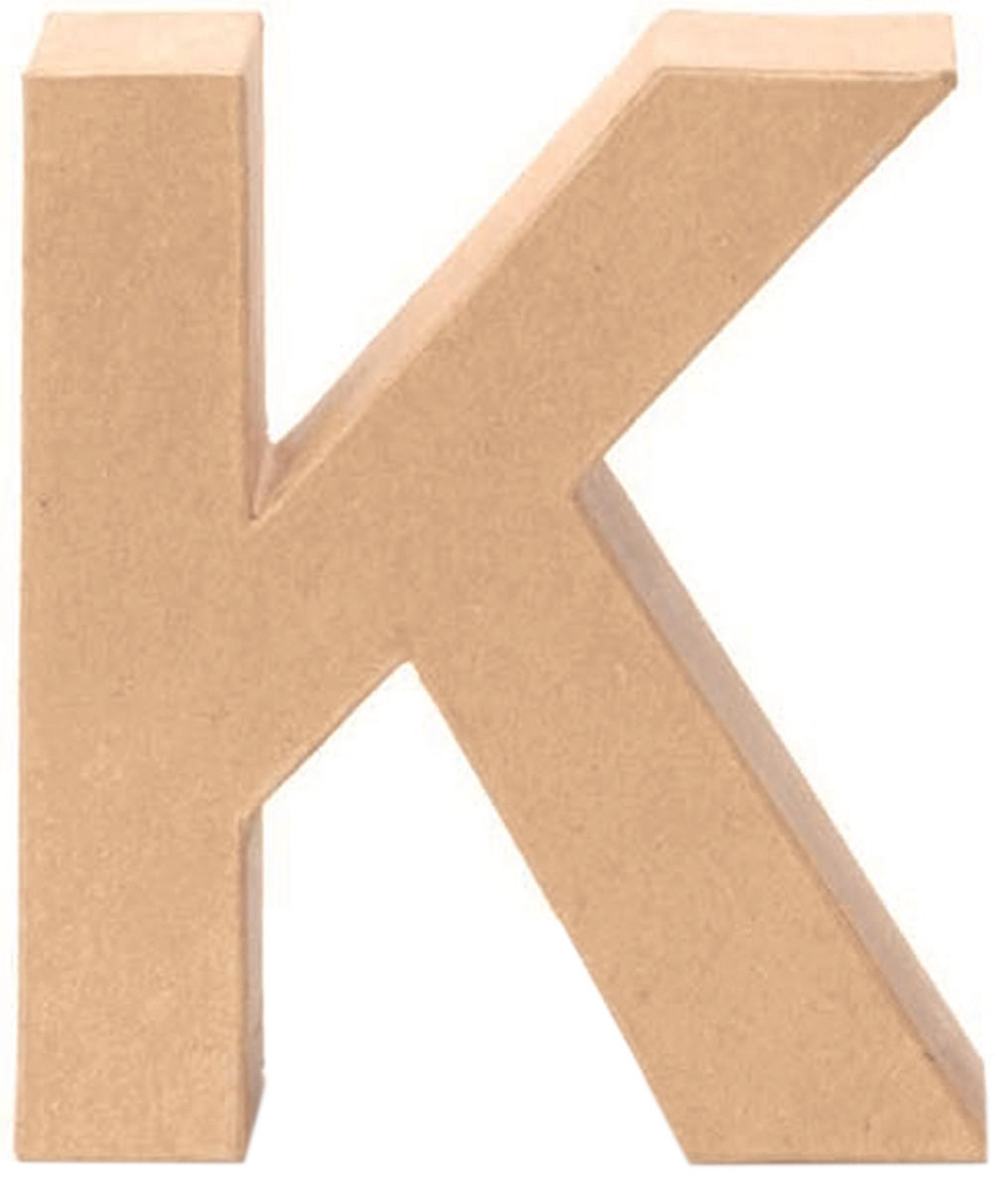 Dreidimensionaler Buchstabe K aus Pappe. Farbe ist braun.