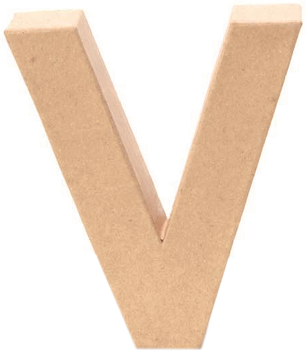 Buchstabe V aus hellem Material. Dreidimensional und schlicht.
