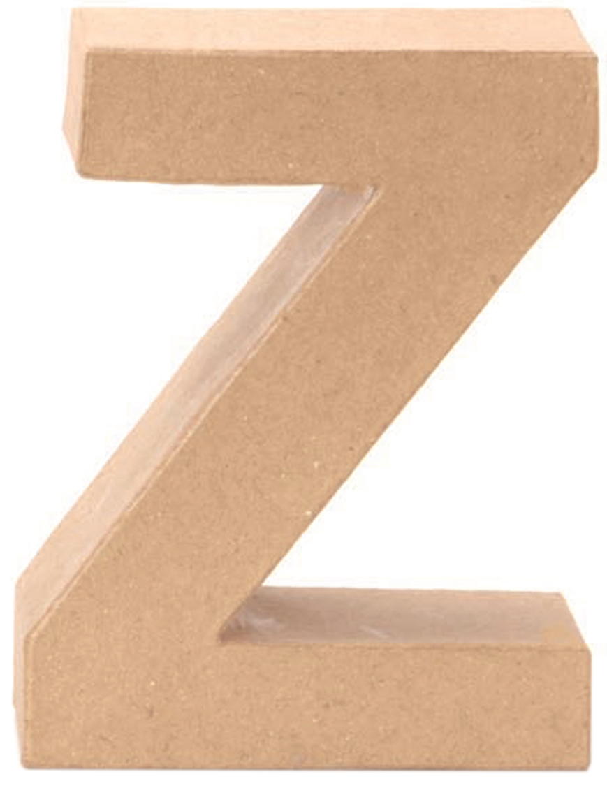 Dreidimensionaler Buchstabe Z aus Pappe. Naturfarbene Oberfläche ohne Muster.