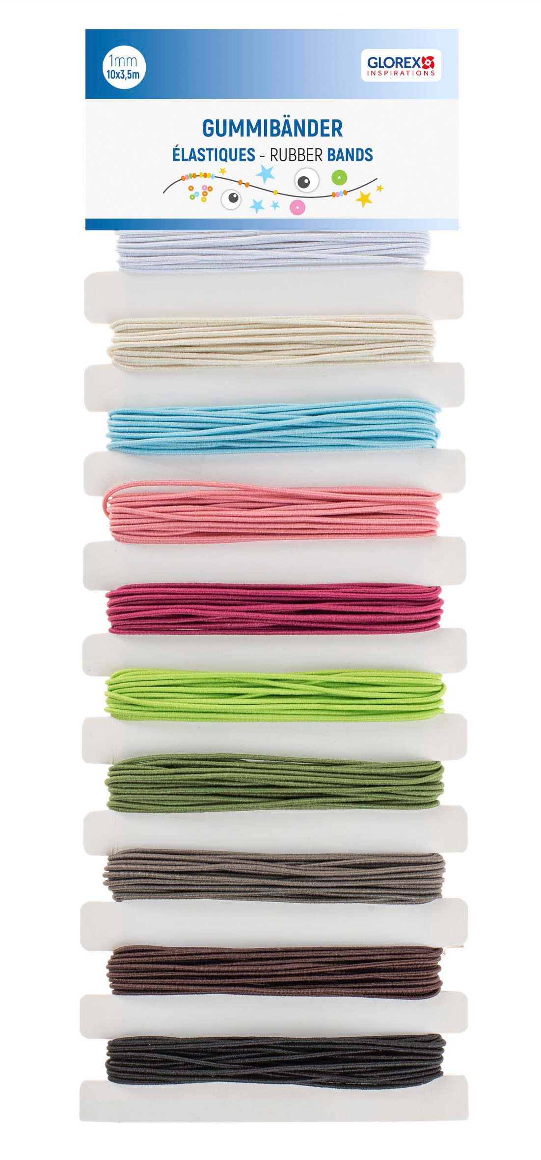 GLOREX Gummibänder-Set 10 Farben je 3,5m