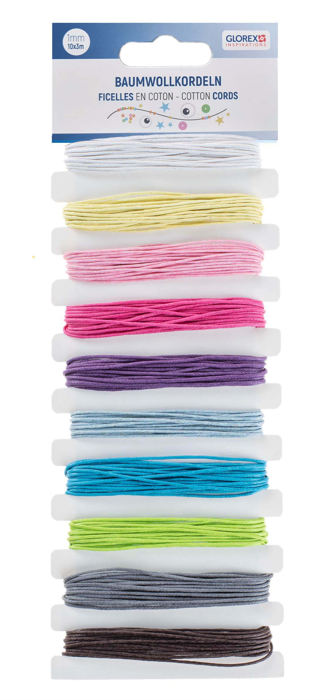 GLOREX Baumwollkordeln 10 Farben je 3m