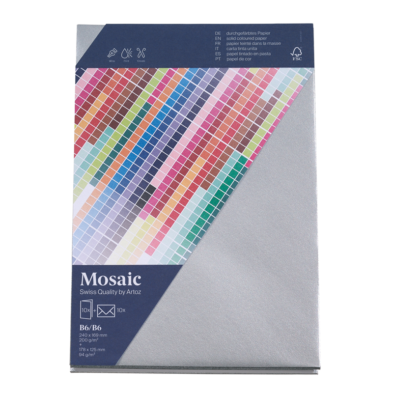 ARTOZ Mosaic Creative B6 Kuverts und Karten je 10 Stück silber