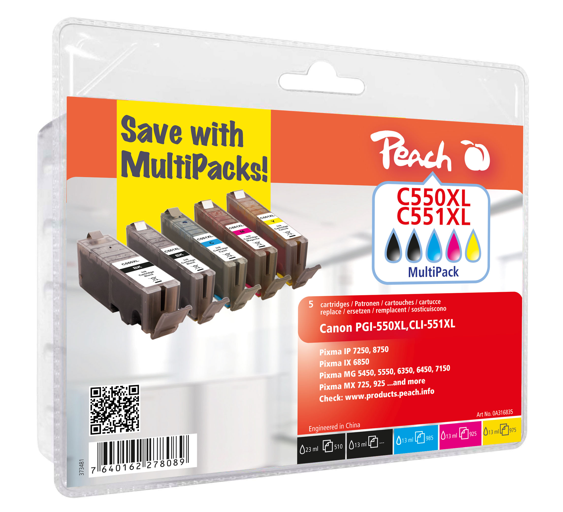 Tinte Peach Canon PGI550XL/CLI551XL Multipack PI100-167 BLISTER