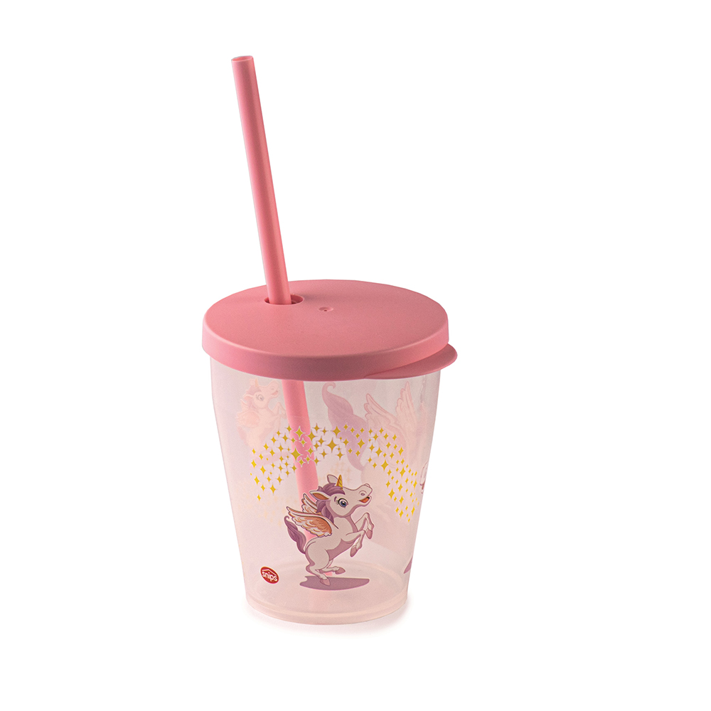 SNIPS Trinkbecher Einhorn mit Deckel und Strohhalm 385 ml rosa