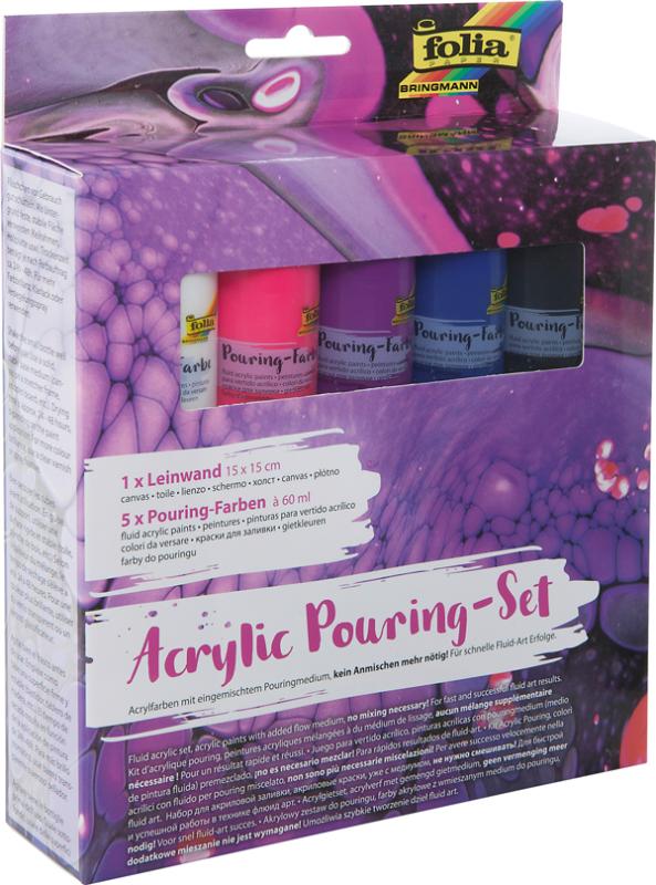 Artme Acryl-Gießfarben-Set – 4x60 Ml Fließfarben + 20x20 Cm Leinwand, Anfänger-Kit Für Pouring Art