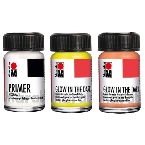Marabu Glow In The Dark Farbset – 2 X 15 Ml Nachleuchtfarbe + Primer, Für Holz, Metall, Glas Uvm.