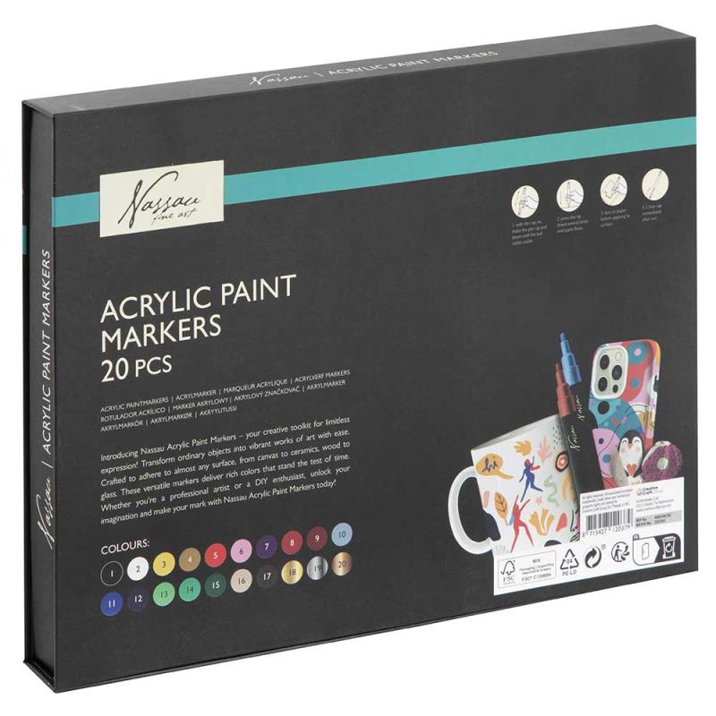 Nassau Acrylfarben Set – 15 Teile Mit Pinseln, 75 Ml Farben, Perfekt Für Anfänger & Profis