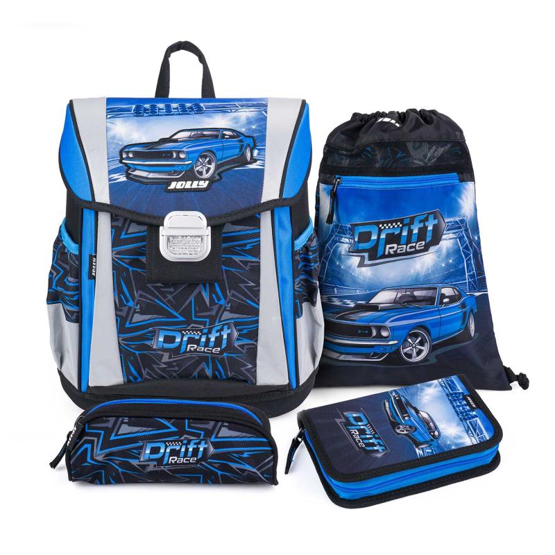 JOLLY Schultaschen-Set Classic Rennauto 46-teilig blau zum Top-Preis