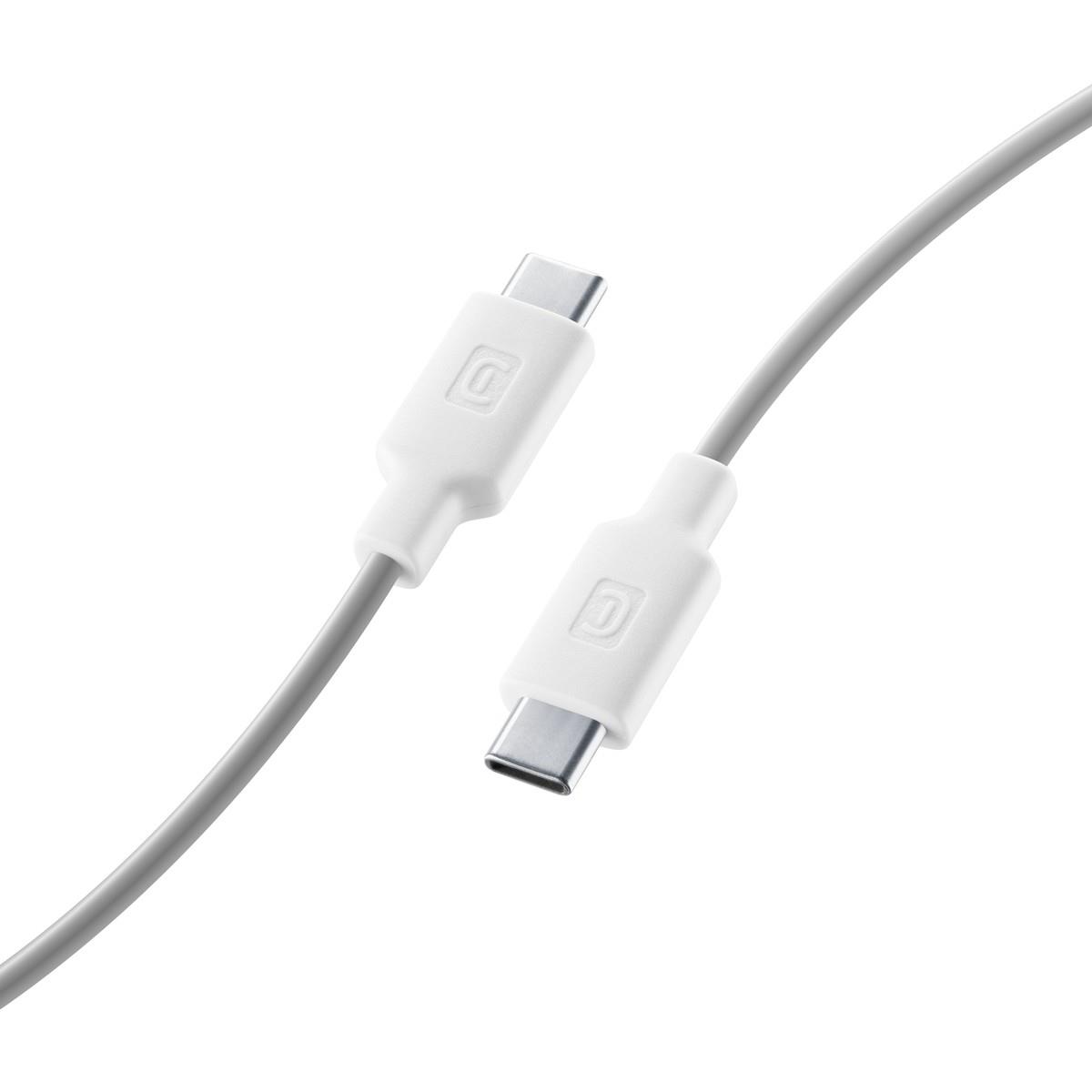 weißer USB-C Kabel. Beide Enden mit flachen, rechteckigen Anschlüssen. Kabel in grauer Farbe.