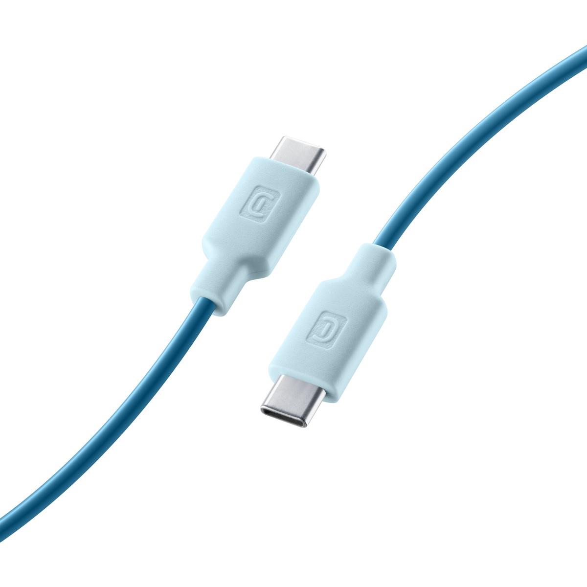 blauer USB-C-Kabel mit zwei grauen Anschlüssen. Die Kabeloberfläche ist glatt.