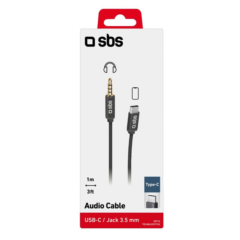 Audio-Kabel mit USB-C und 3,5 mm Klinkenstecker. Länge 1 Meter.