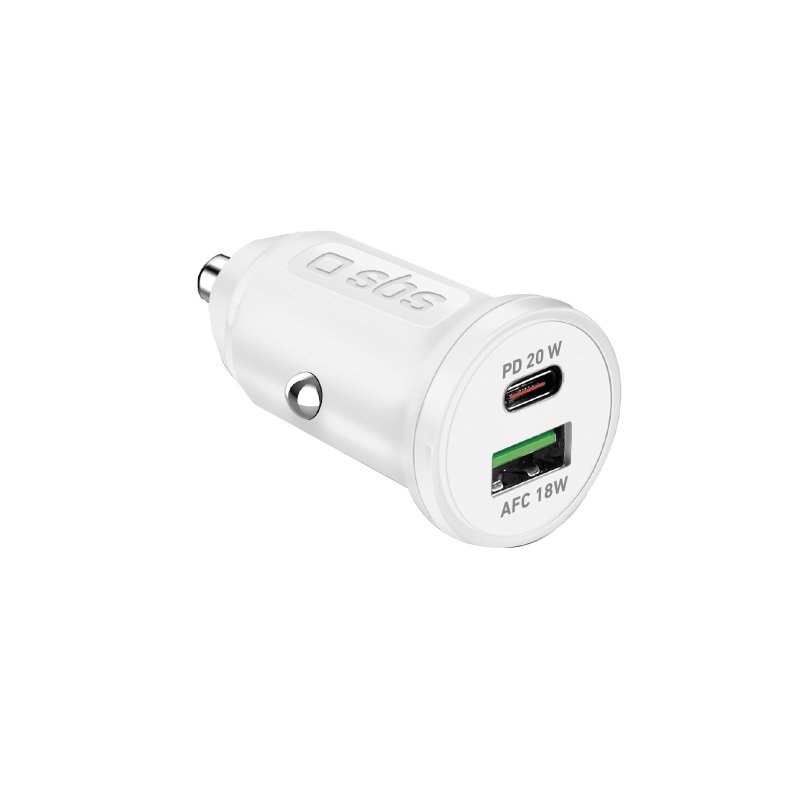 SBS Car Charger 12/24V 1x Type C PD + 1x USB 2.1 A white