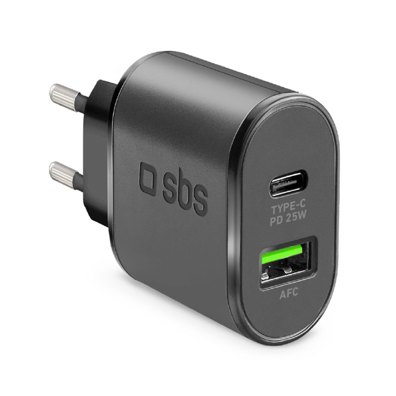 SBS Travel Charger 1xUSB Type C PD 25W + 1xUSB AFC