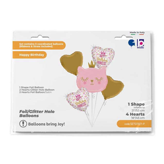 Folienballon-Set Cat Princess Happy Birthday 5-teilig bunt