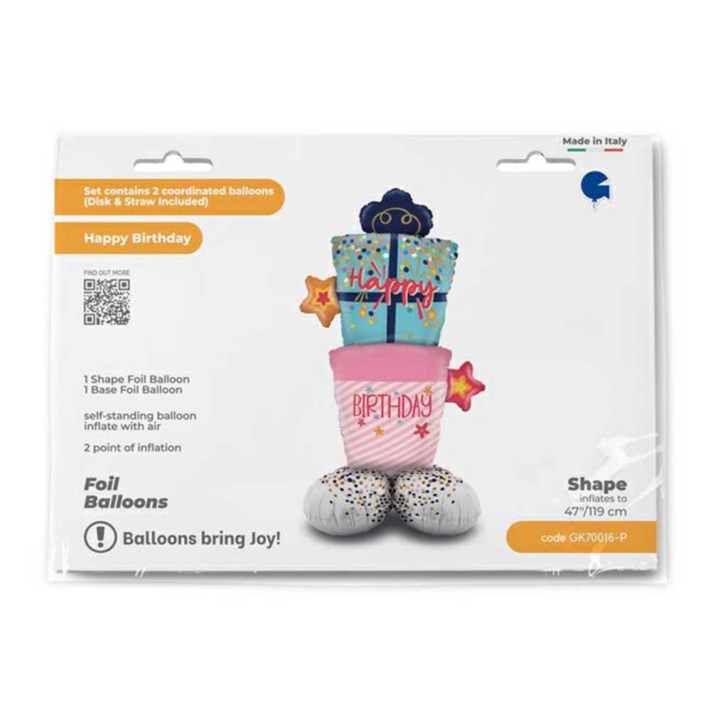 Folienballon Standup Geschenkboxen Happy Birthday 119 cm bunt