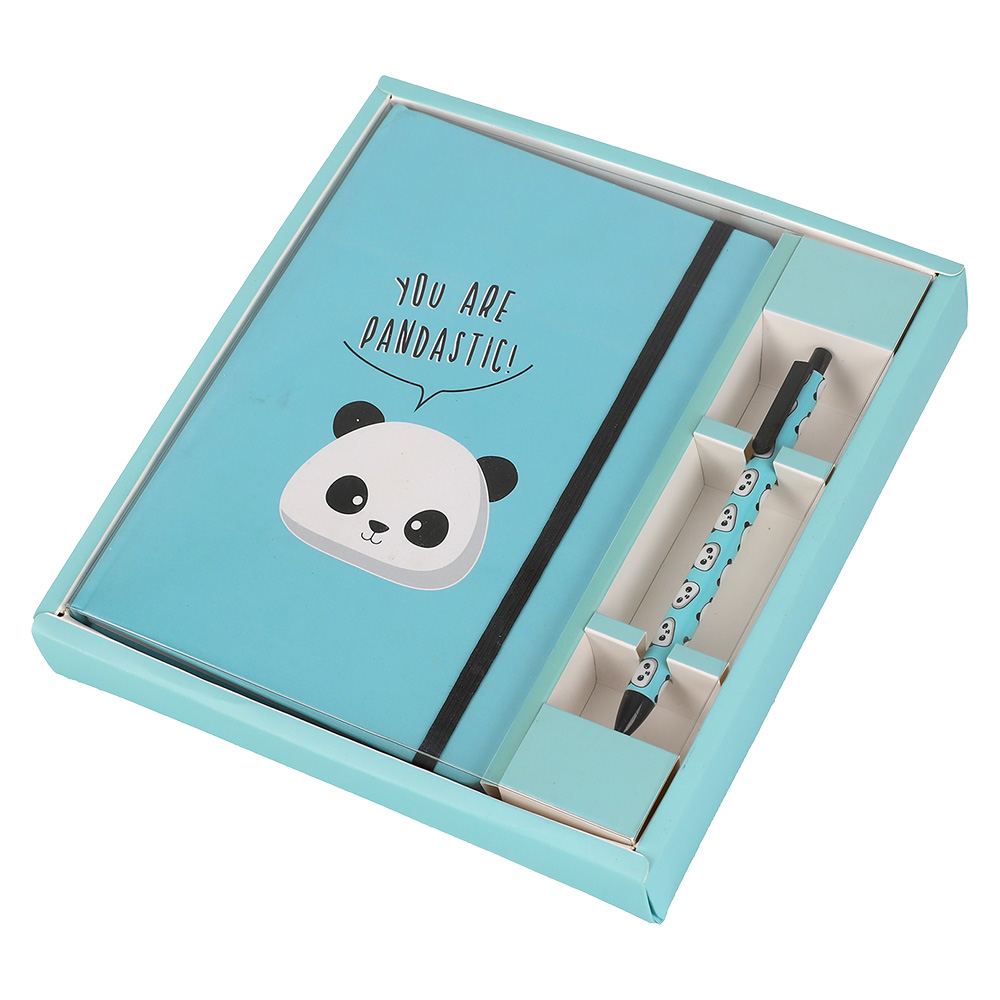 I-TOTAL Notizbuch-Set Panda mit Stift blau