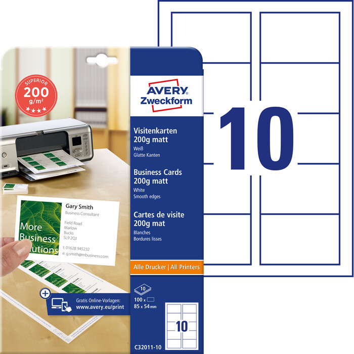 Avery Zweckform C32011-10 Superior Visitenkarten, 85 X 54 Mm, Einseitig Beschichtet - Matt, 10 Blatt/100 Stück - Image 5