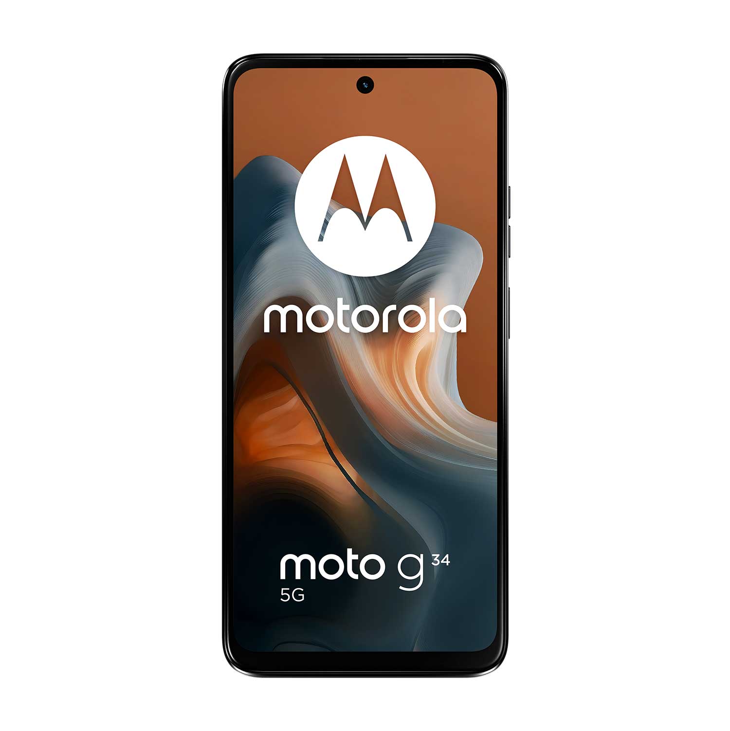 Smartphone mit Motorola-Logo auf dem Bildschirm. Modellbezeichnung moto g34 5G.