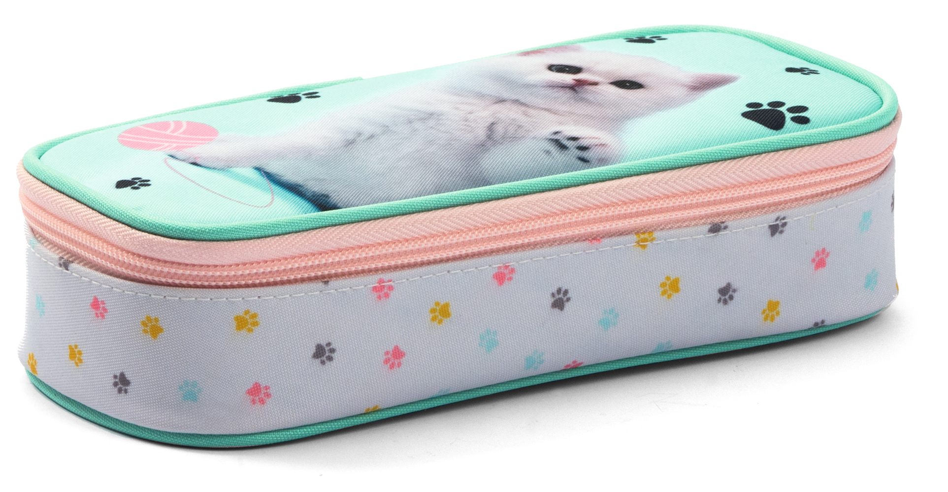 Pennalbox Katze grün/weiß/rosa